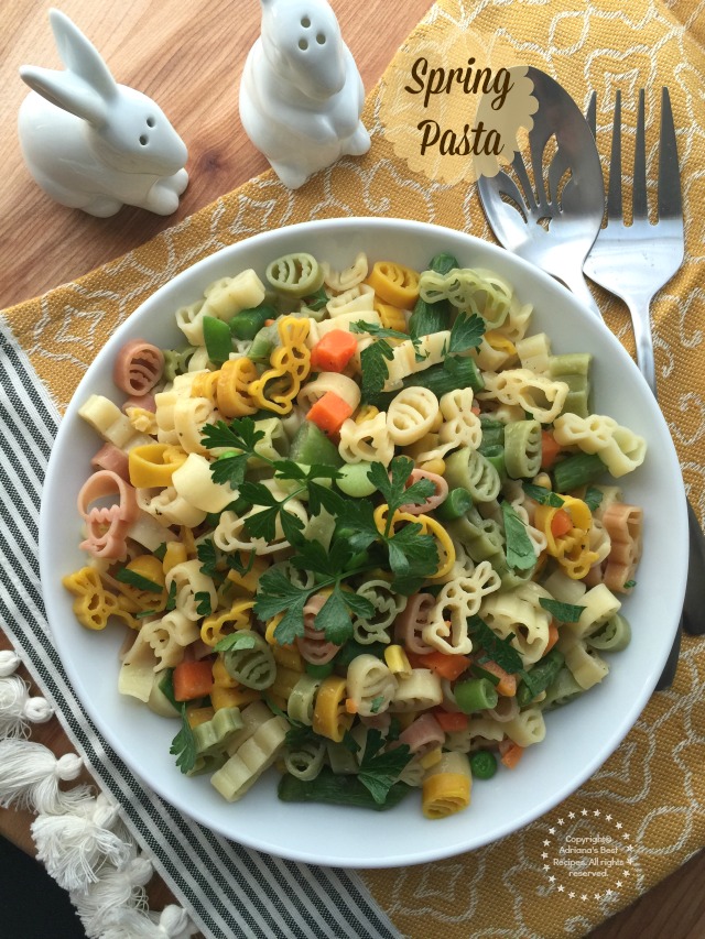 Spring pasta with asparagus tips, mixed veggies, parsley and butter