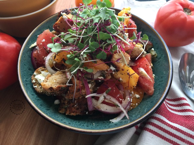 This panzanella salad with toasted everything bagels is without a doubt a delicious side dish