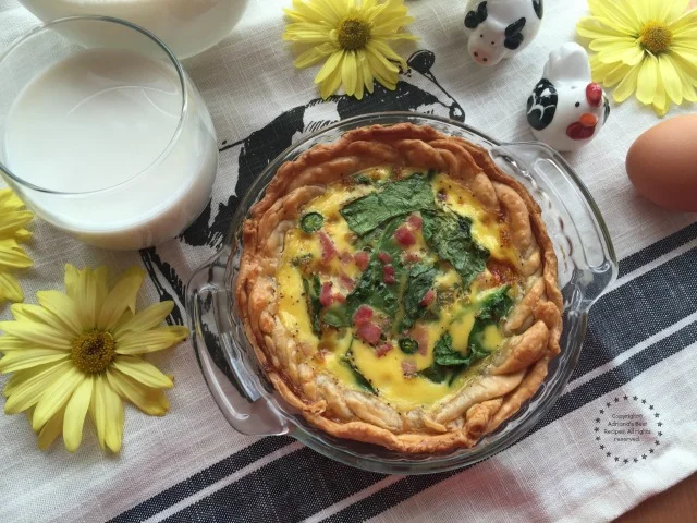 This recipe for Egg Breakfast Pie has 30 grams of protein per serving when paired with an 8 ounce glass of milk