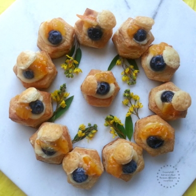 Vanilla Blueberry Vol Au Vents with a dash of orange peel preserves