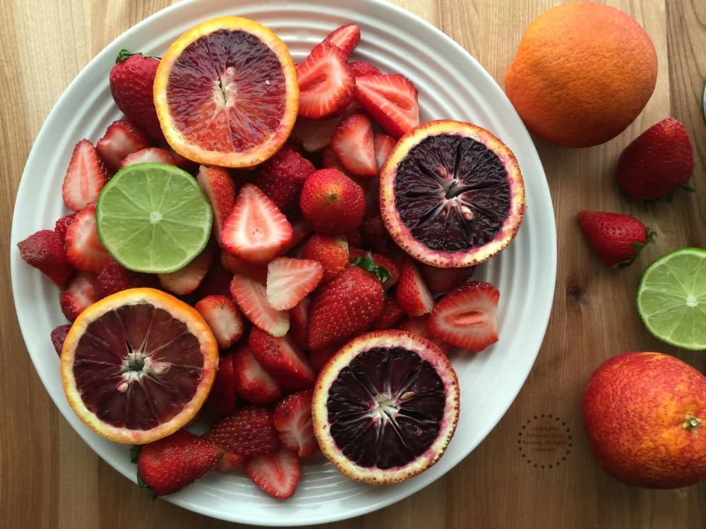 Fresh Strawberries, Blood Oranges, Persian Lime few of the ingredients for the Strawberry Blood Orange Frozen Pie Fresh Strawberries, Blood Oranges, Persian Lime few of the ingredients for the Strawberry Blood Orange Frozen Pie