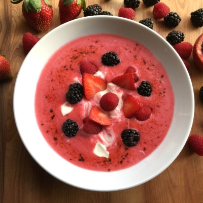 A spicy chilled raspberry soup perfect dish to start a meal