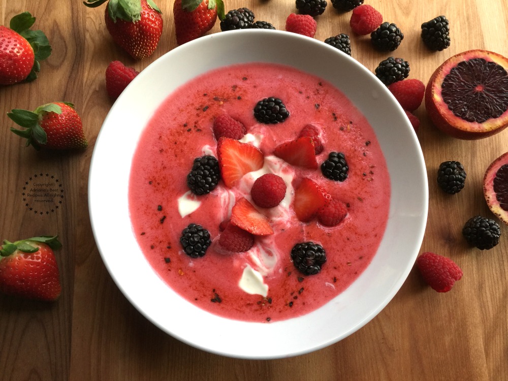 A spicy chilled raspberry soup perfect dish to start a meal