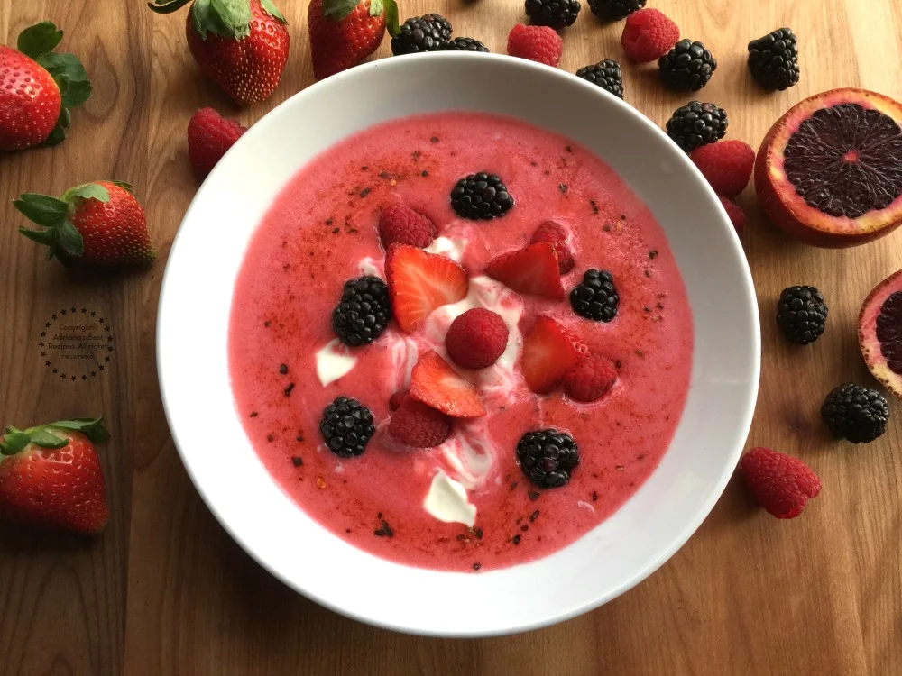 A spicy chilled raspberry soup perfect dish to start a meal A spicy chilled raspberry soup perfect dish to start a meal