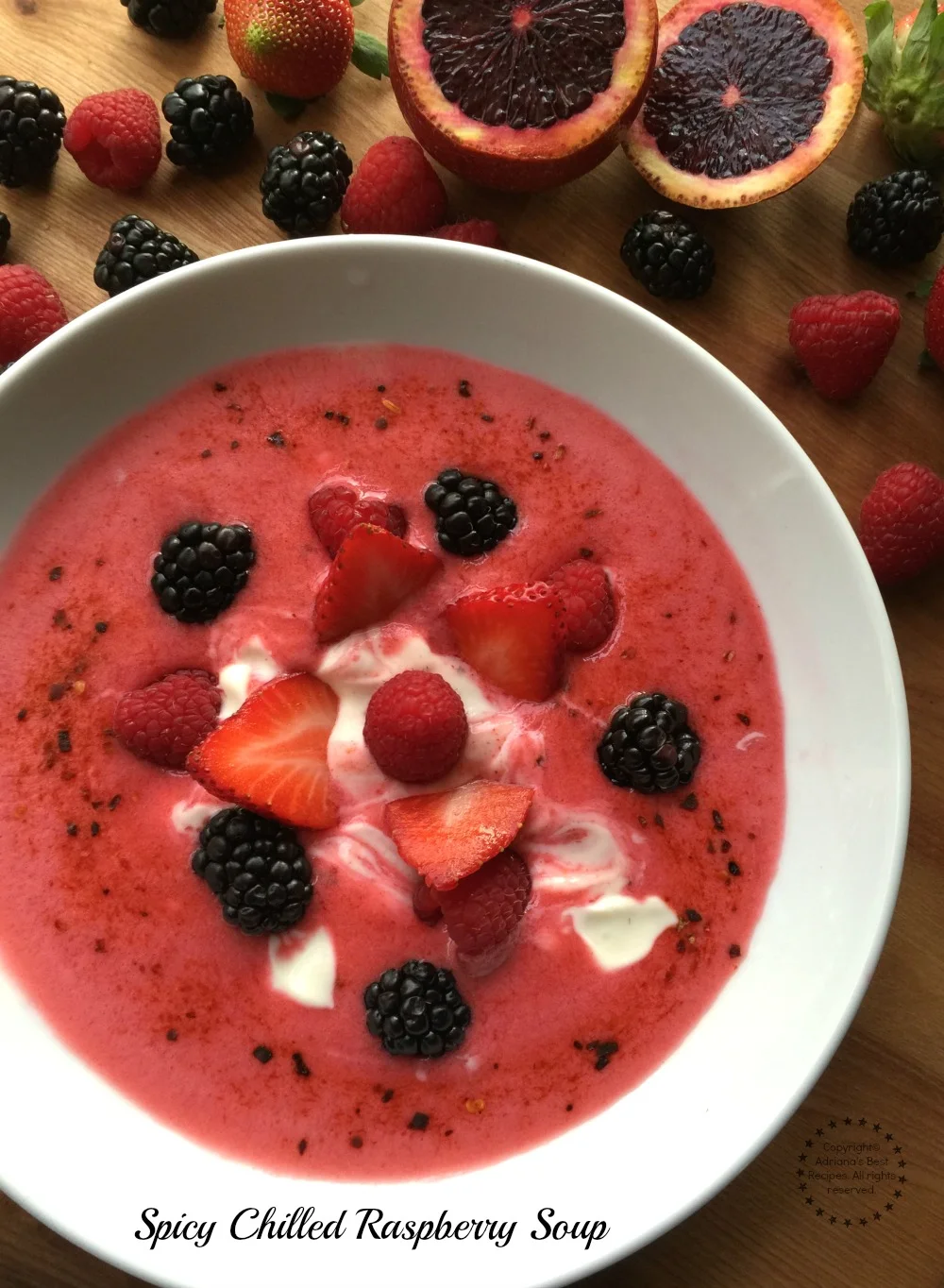 A well balanced spicy chilled raspberry soup A well balanced spicy chilled raspberry soup