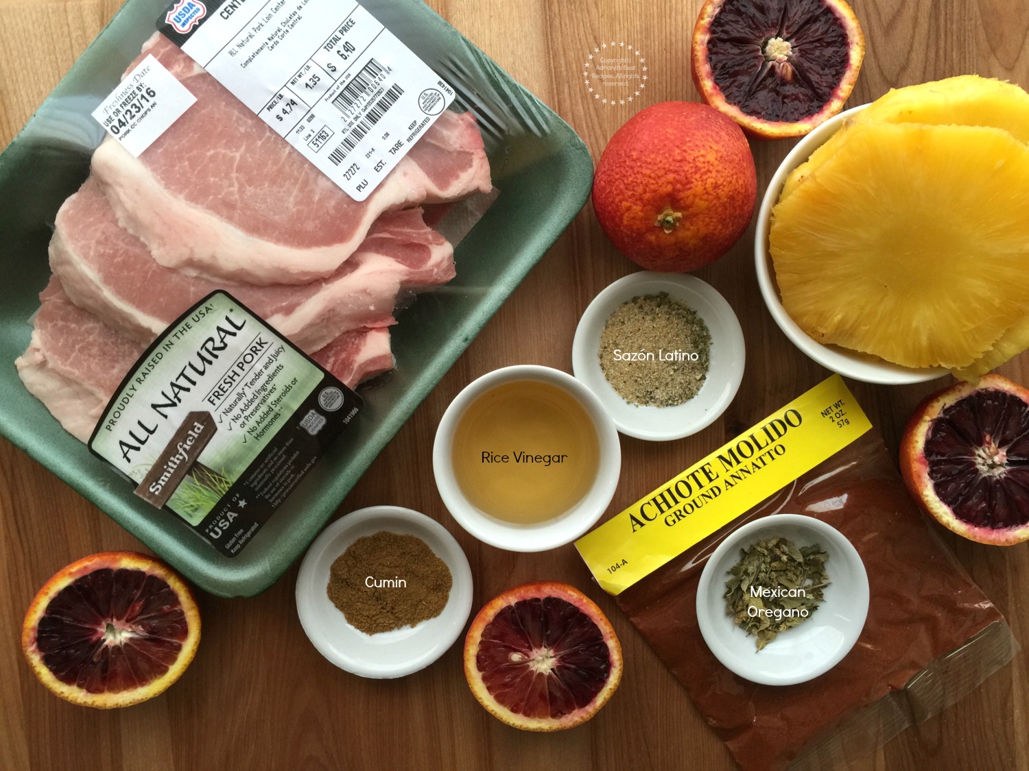 Ingredientes para las Deliciosa receta para las Chuletas de Puerco al Pastor Ingredientes para las Deliciosa receta para las Chuletas de Puerco al Pastor