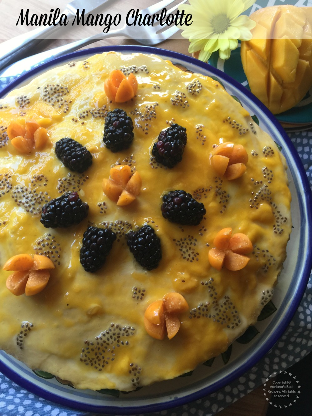 Carlota de Mango de Manila con mangos frescos, leche condensada y galletas marías