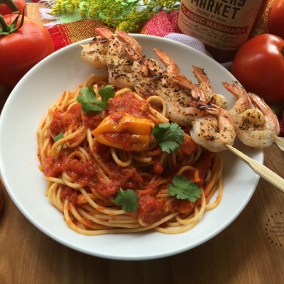 A unique and delicious Marinara Habanero Shrimp Pasta for a special gourmet dinner