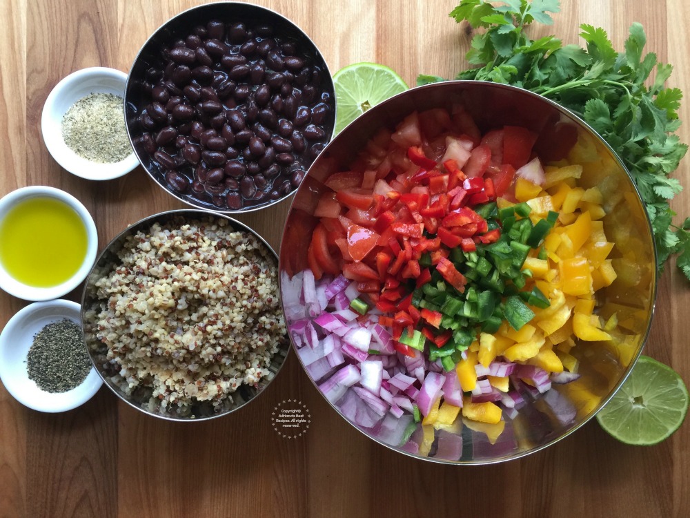Making the quinoa salad with Mexican flavors