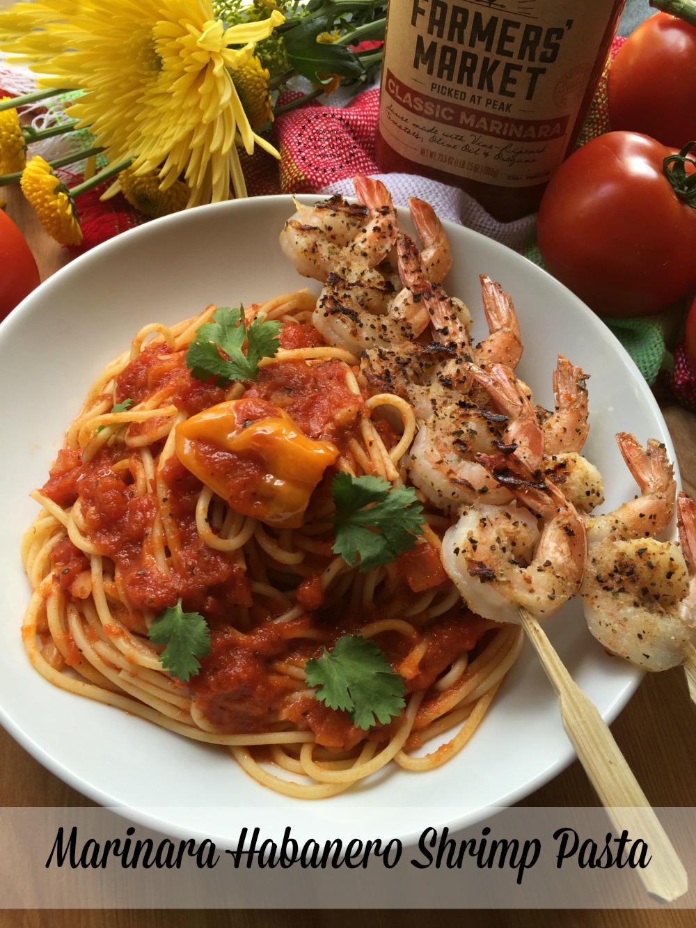 Marinara Habanero Shrimp Pasta made with fresh ingredients and Prego Farmers Market Classic Marinara