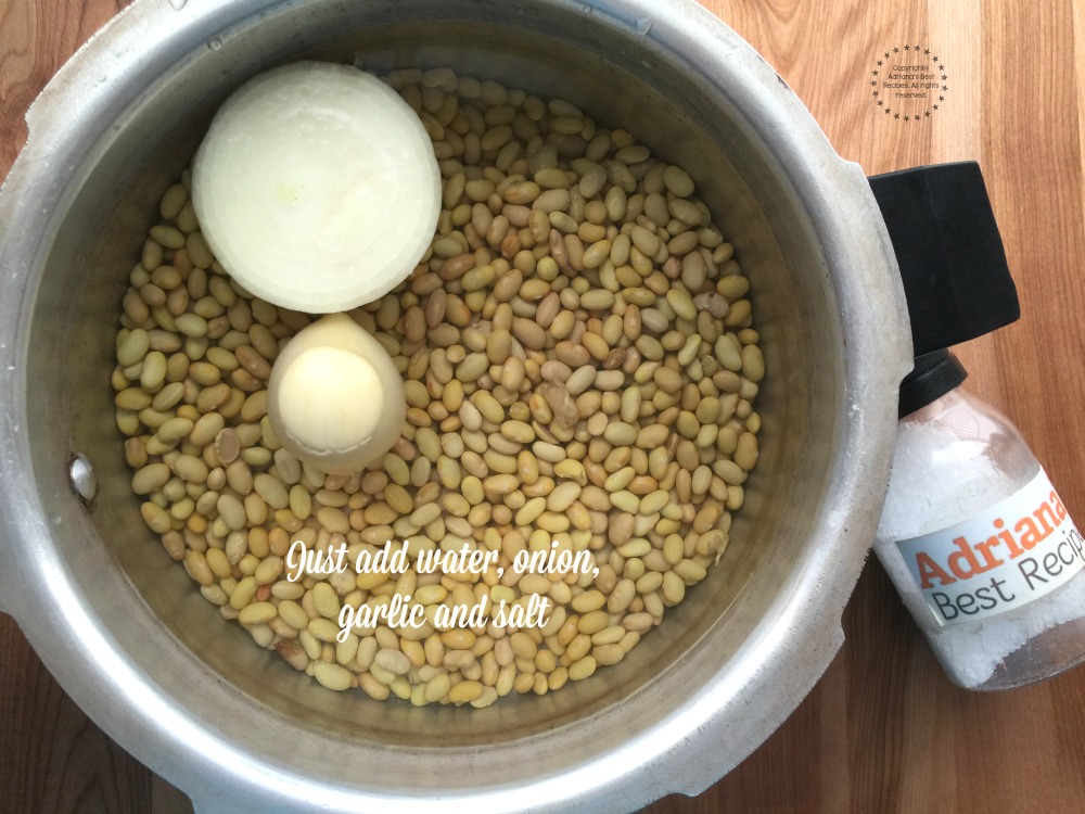 To cook the mayocoba beans just add water, onion, garlic and salt to taste
