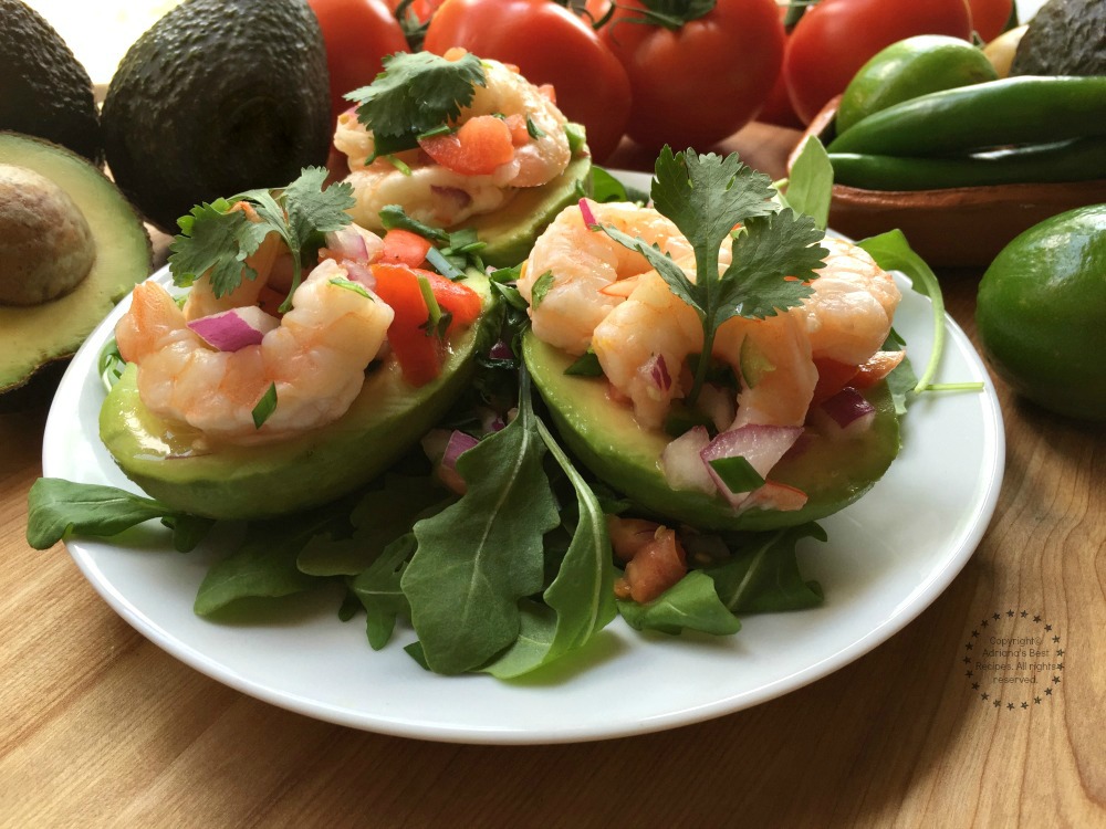 Delicious aguacates stuffed with shrimp salad