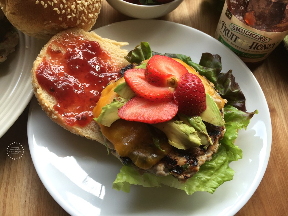 Finish the strawberry jalapeno turkey burger with NEW Smucker’s Fruit Honey Strawberry Jalapeno Fruit Spread