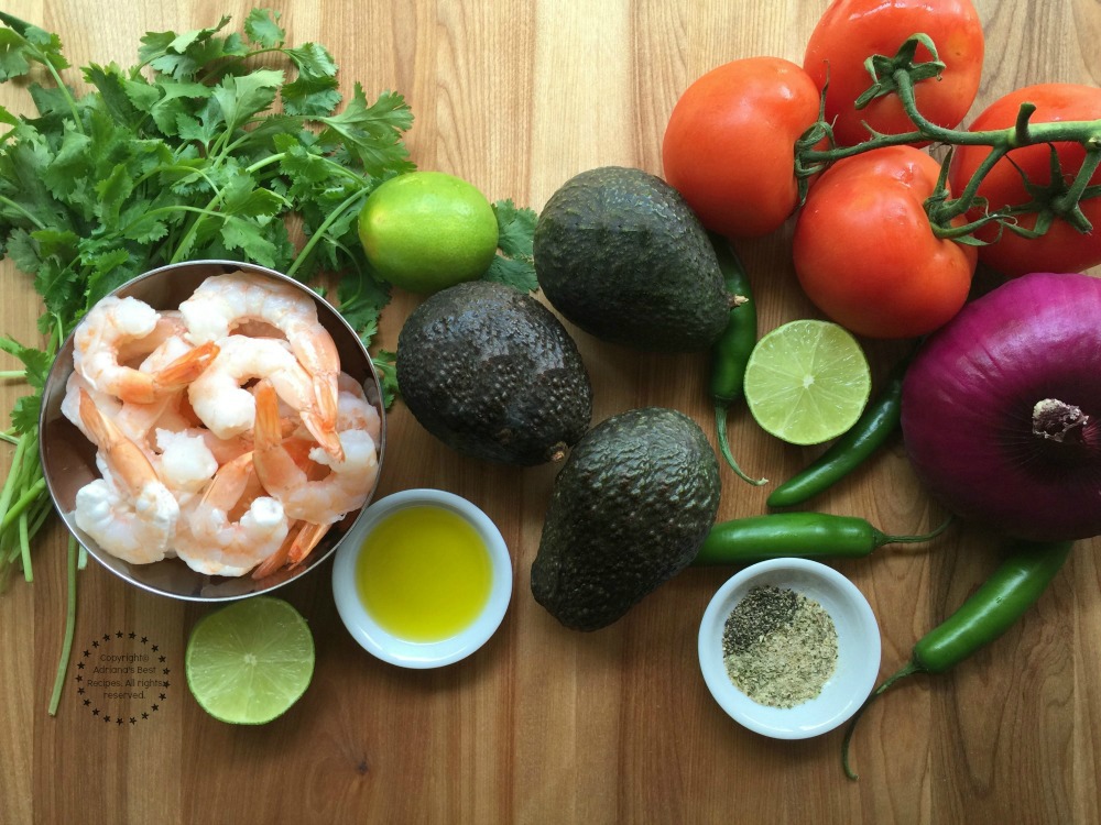 Ingredients for making the Aguacates Stuffed with Shrimp Salad