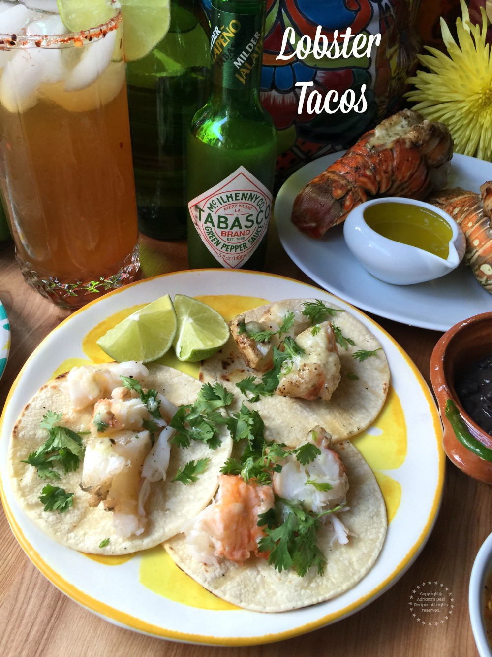 Tacos de Langosta sazonados con mantequilla, ajo y TABASCO Green Pepper Sauce