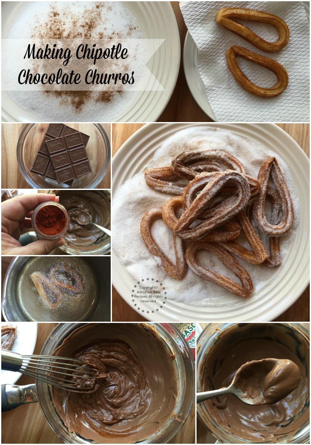 Preparando los churros con chocolate y chipotle