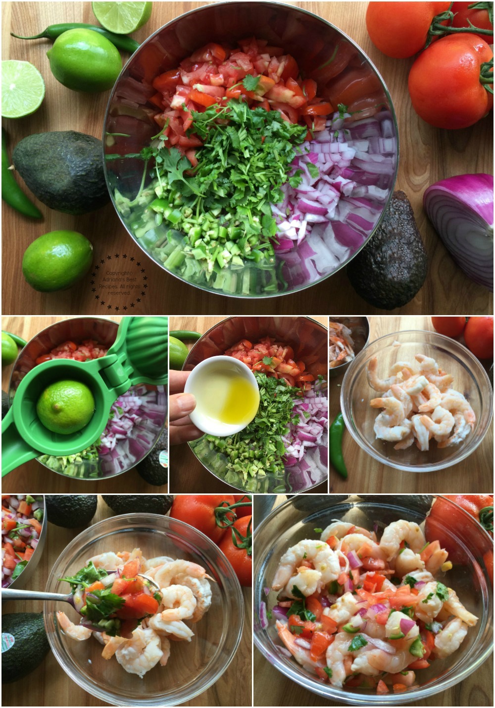 Preparando la salsa pico de gallo para la ensalada de camarón