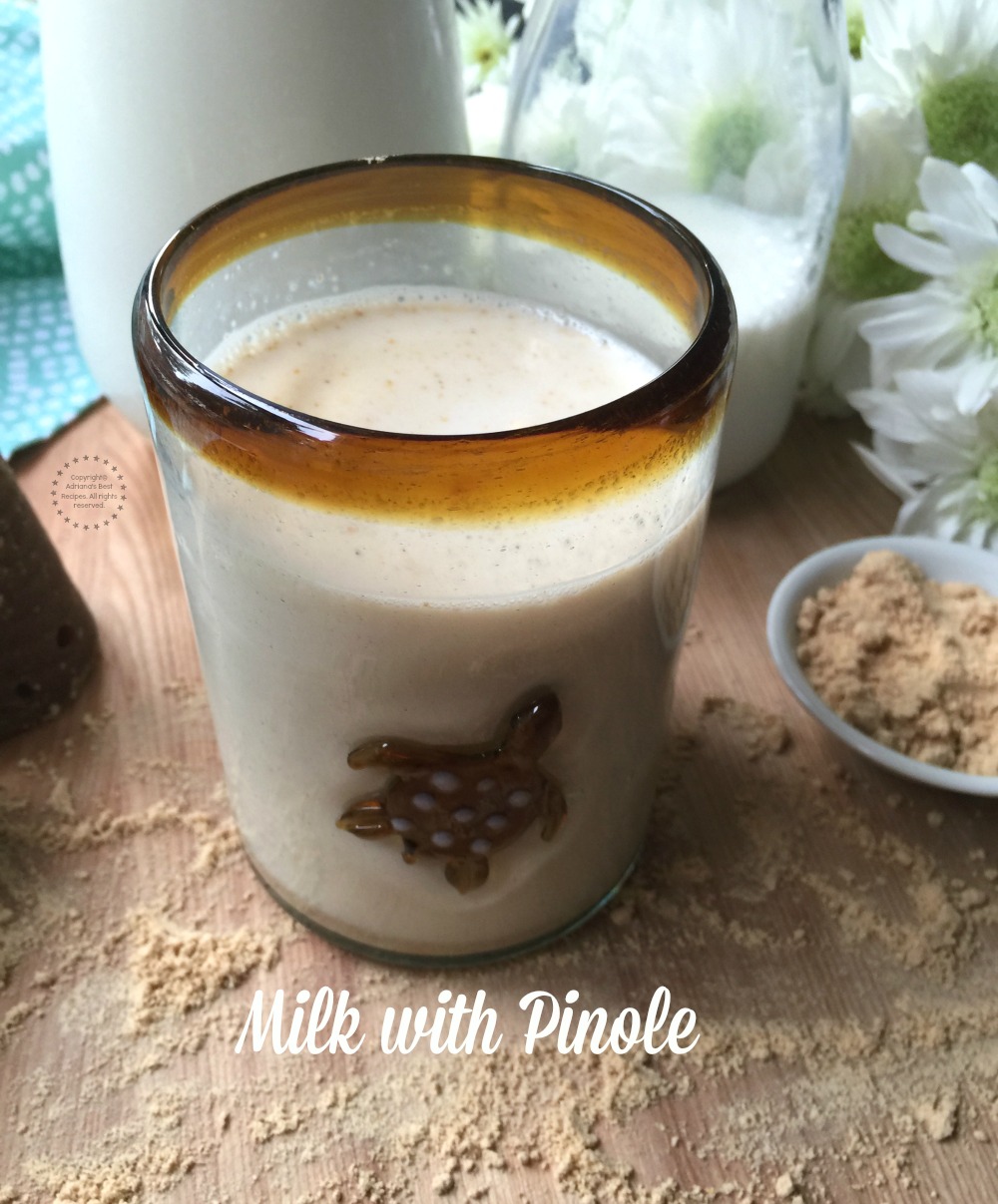 Milk with pinole or pinolli a special kind of roasted ground maize and sweeten with piloncillo and spices