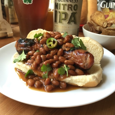 Pairing the Chicken Dogs with Guinness NITRO IPA and Guinness Chips perfect balance of flavors