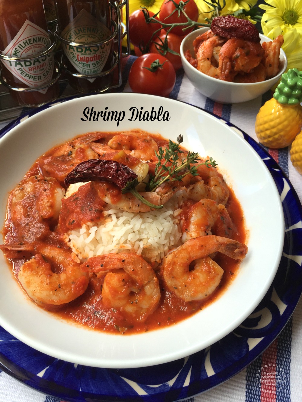 Shrimp Diabla made with tomato sauce, Mexican spices, garlic and TABASCO chipotle sauce