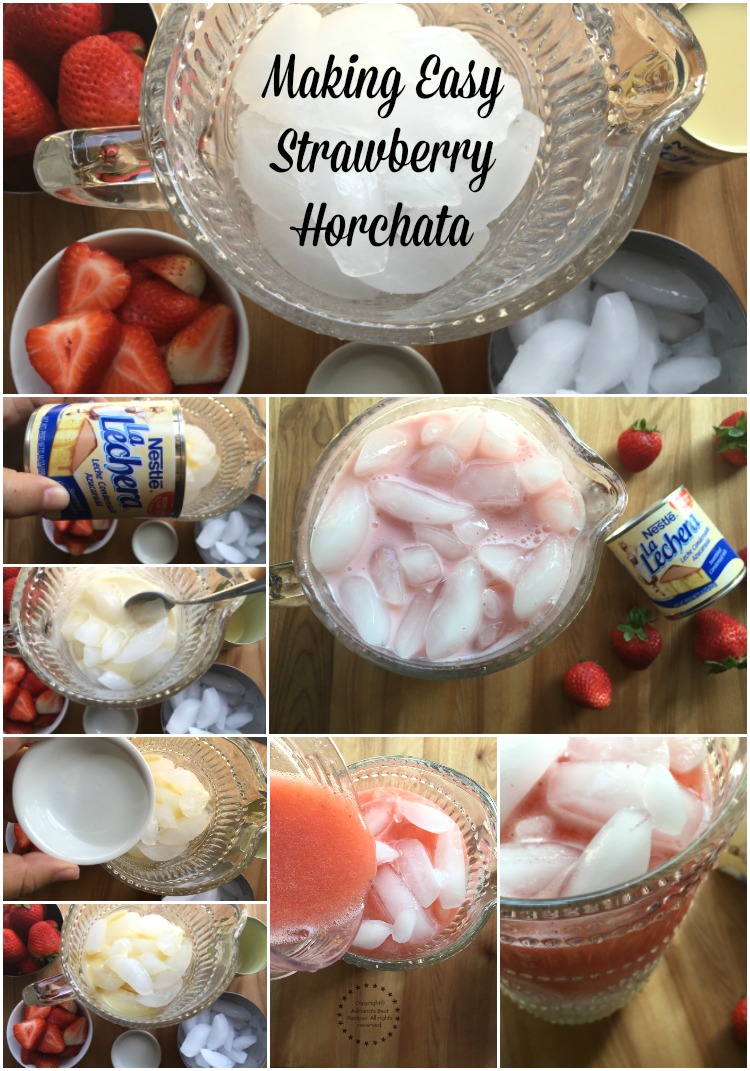 Preparando la horchata de fresas