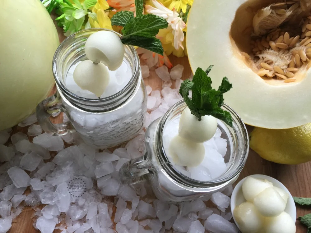 Serve the Dewlicious Agua Fresca with crushed ice and garnish with fresh mint and melon balls Serve the Dewlicious Agua Fresca with crushed ice and garnish with fresh mint and melon balls