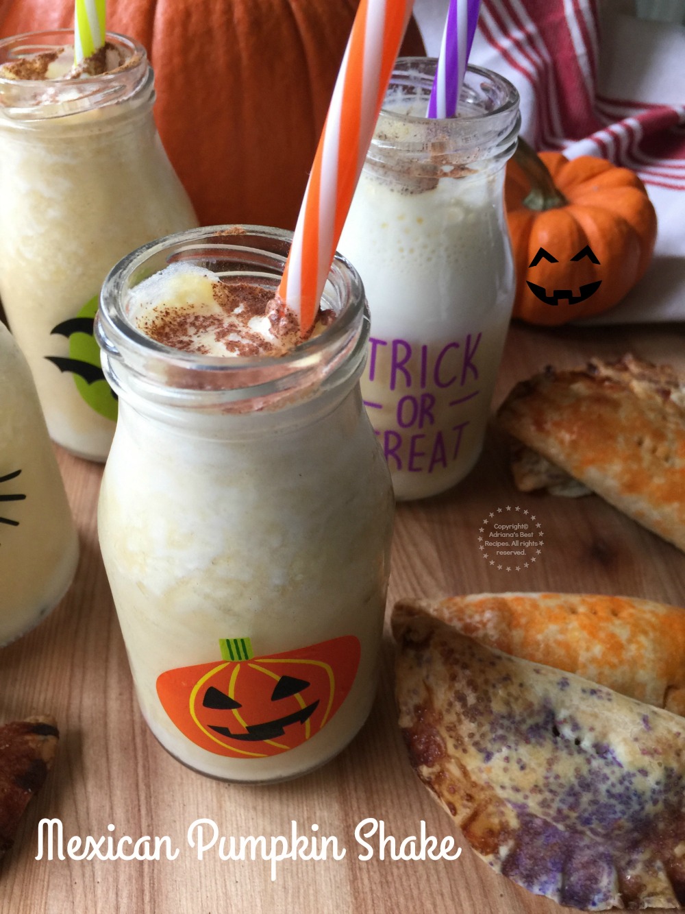 A Tasty Ghoulish Mexican Pumpkin Shake made with candied pumpkin and milk