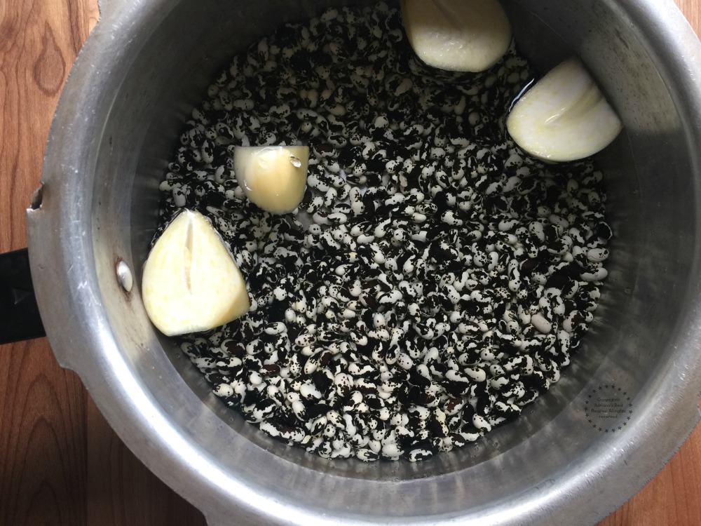 Cooking the orca beans in the pressure cooker 