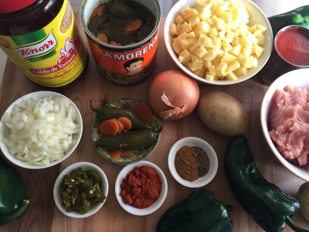 Ingredients for making the Spicy Turkey Picadillo Chiles Rellenos