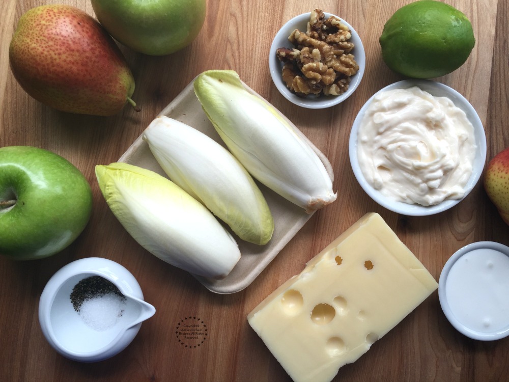 Ingredients for making the Endive Apple Salad with Walnuts