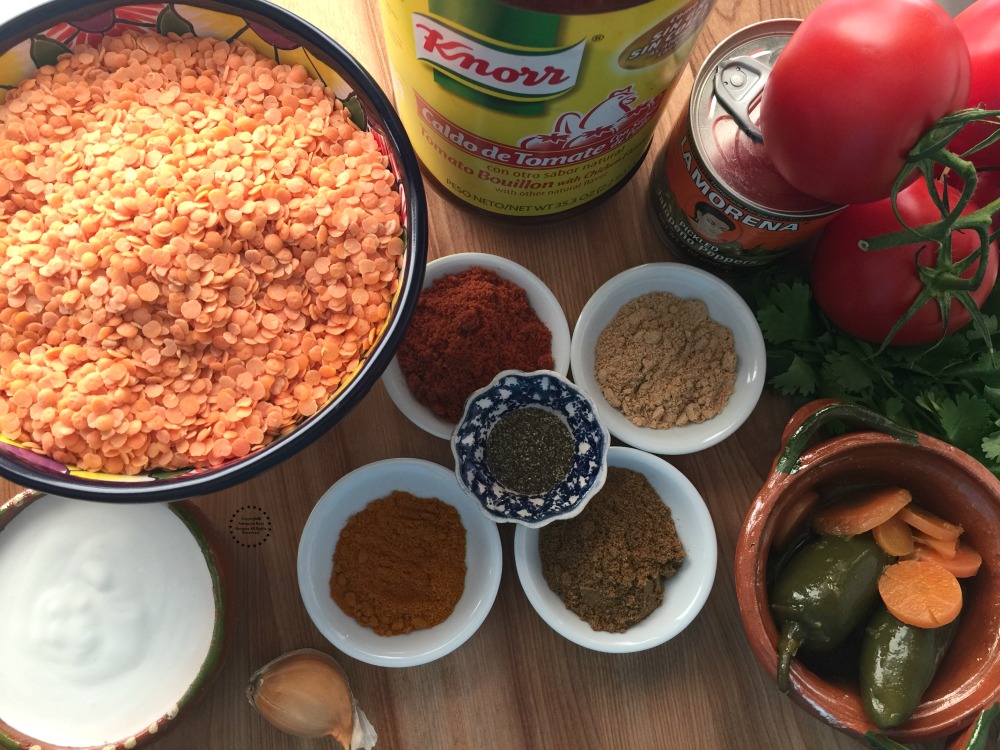 Ingredientes para la Sopa de Lentejas Rojas y Jalapeños