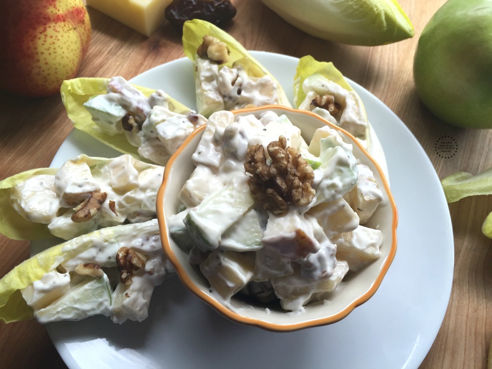 Perfect balance of sweet, creamy and savory is this endive apple salad with walnuts 