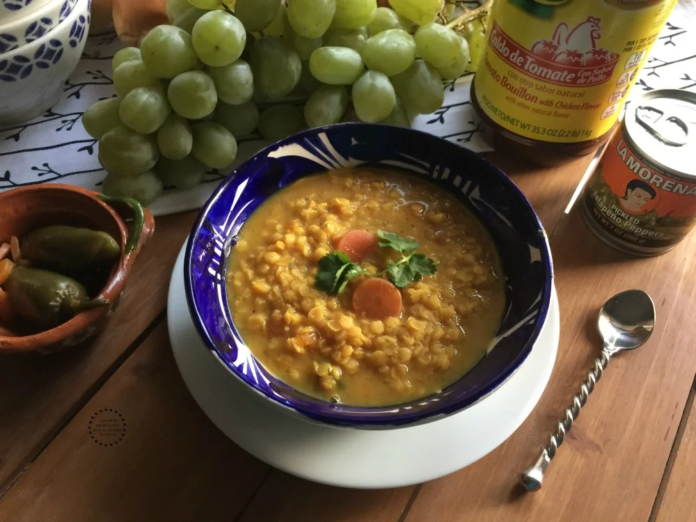 Tasty spicy red lentils soup for New Year made with trusted brand products
