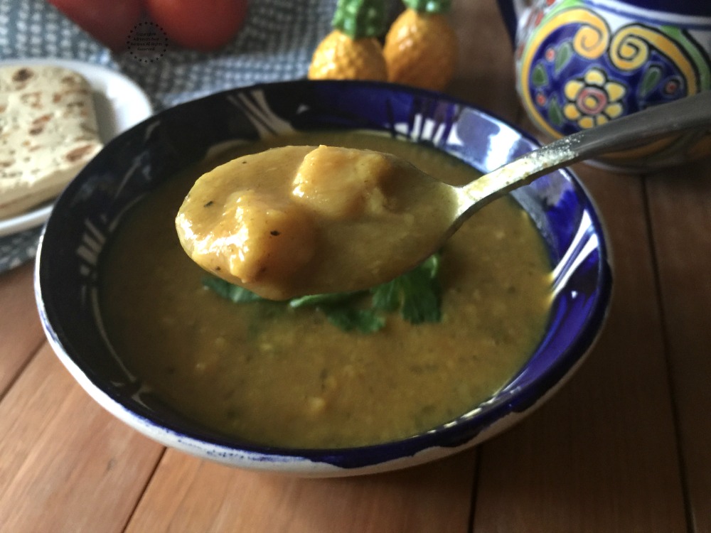 The turmeric fava beans soup is chunky and full of flavor