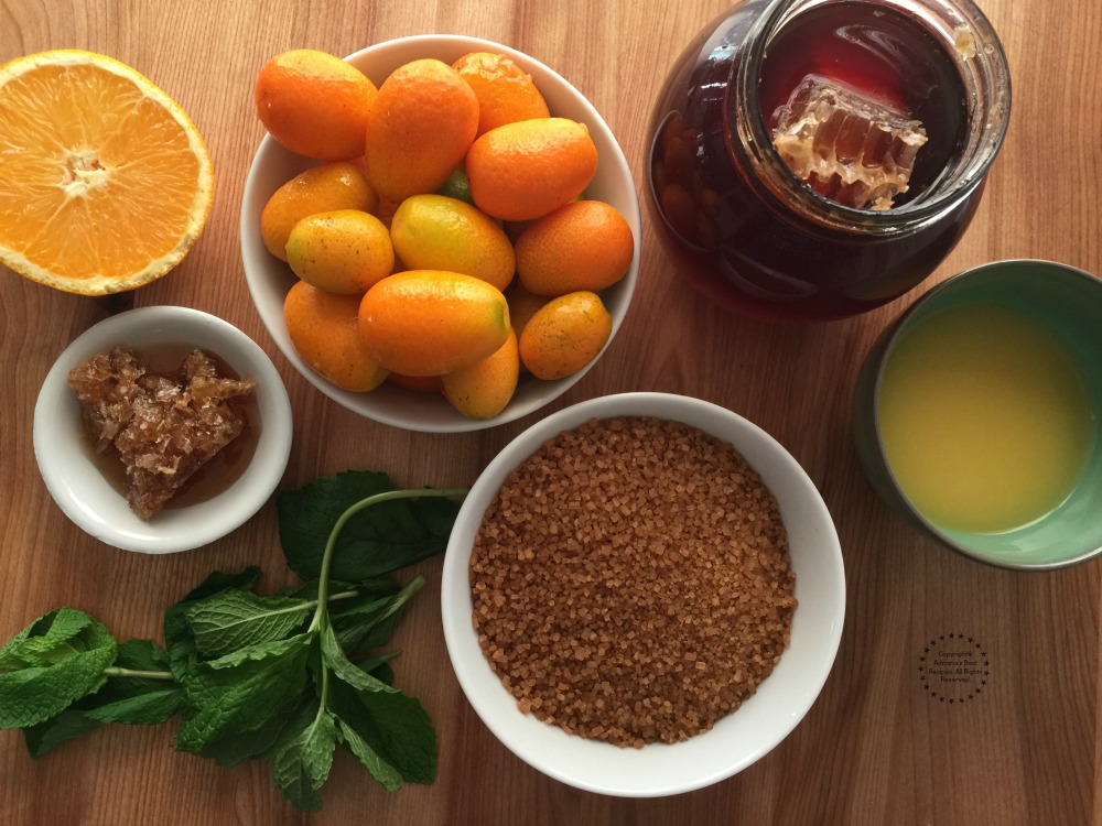 Ingredients for the honeycomb kumquat confit