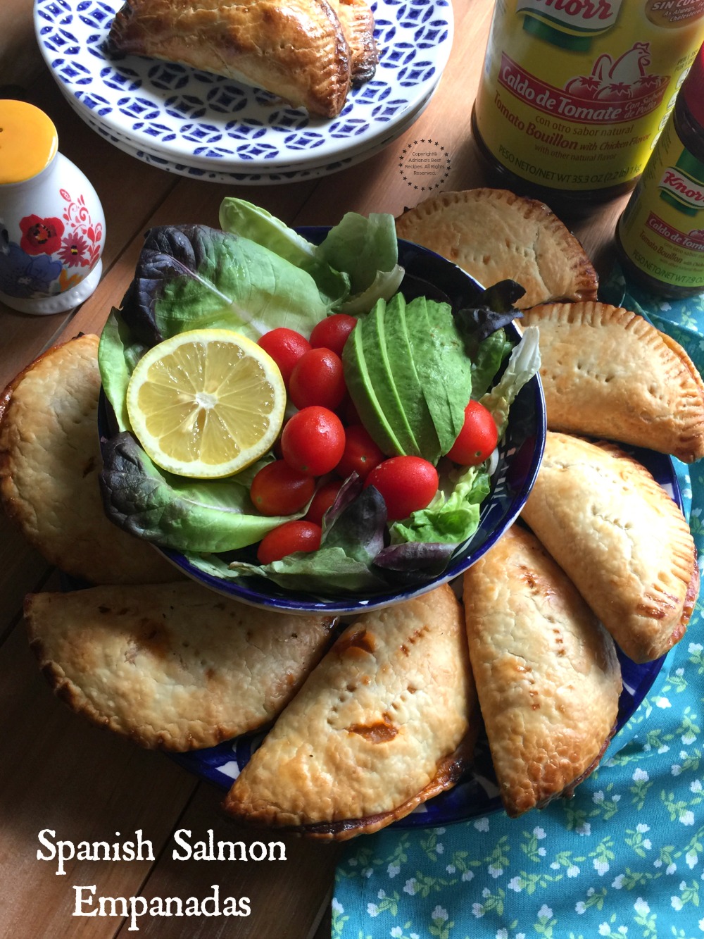 Spanish Salmon Empanadas made with canned salmon, Spanish ingredients and Seasoned with Knorr Tomato Bouillon with Chicken Flavor