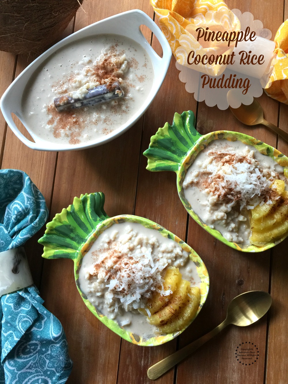 Delicioso arroz con leche coco y piña para celebrar las parrilladas del verano. Un postre clásico de la cocina Mexicana y latina.
