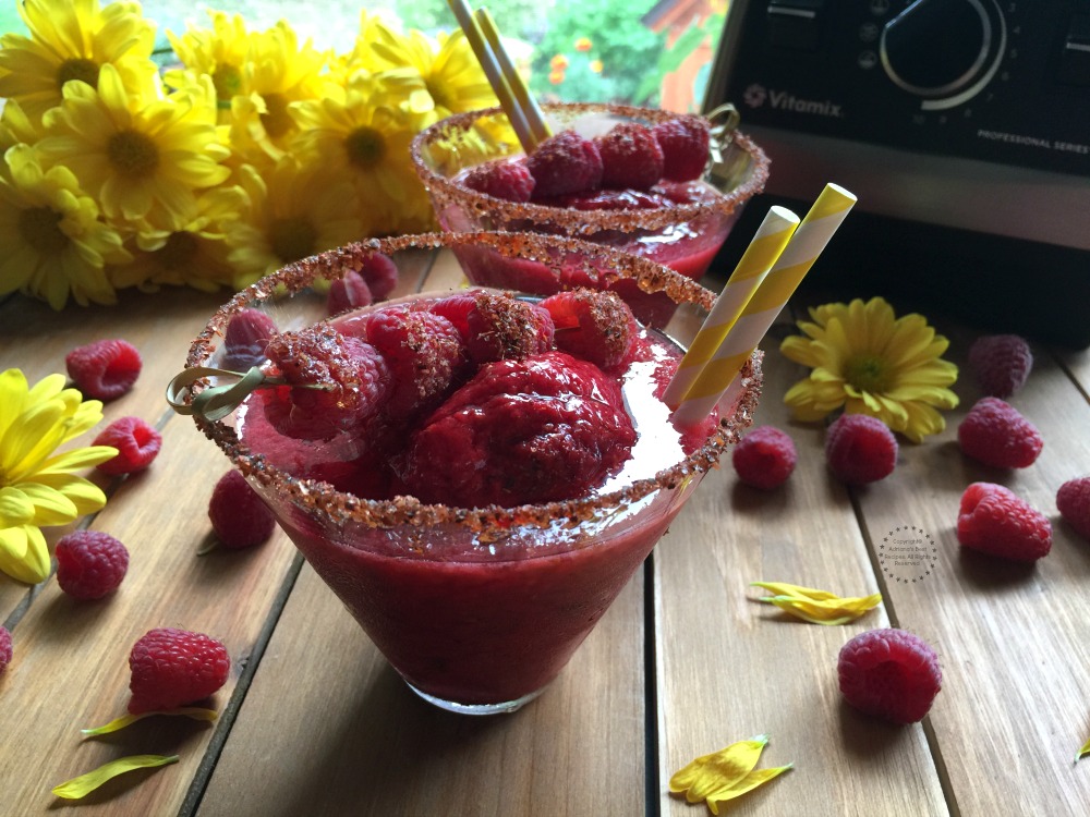 Deliciosa Margarita Helada de Frambuesas hecha con la licuadora Vitamix