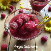 Frozen Raspberry Chamoy Margarita made with fresh and frozen raspberries, orange juice, honey, chamoy and tequila