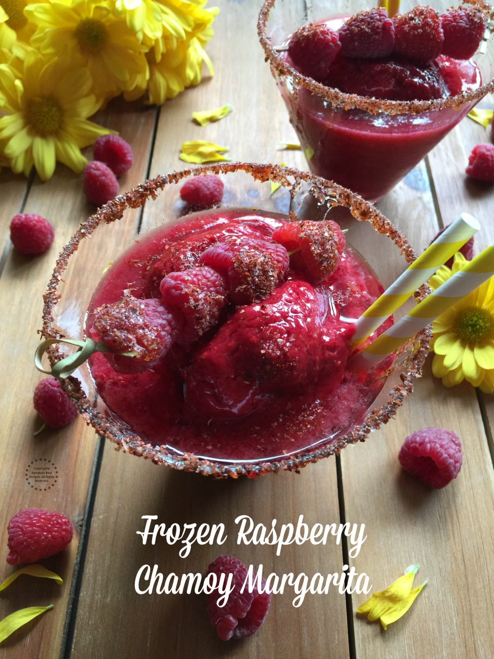 Frozen Raspberry Chamoy Margarita made with fresh and frozen raspberries, orange juice, honey, chamoy and tequila