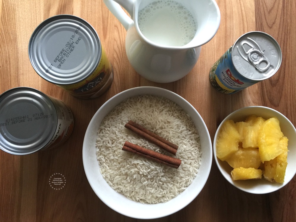 Ingredientes para el Arroz con Leche Coco y Piña