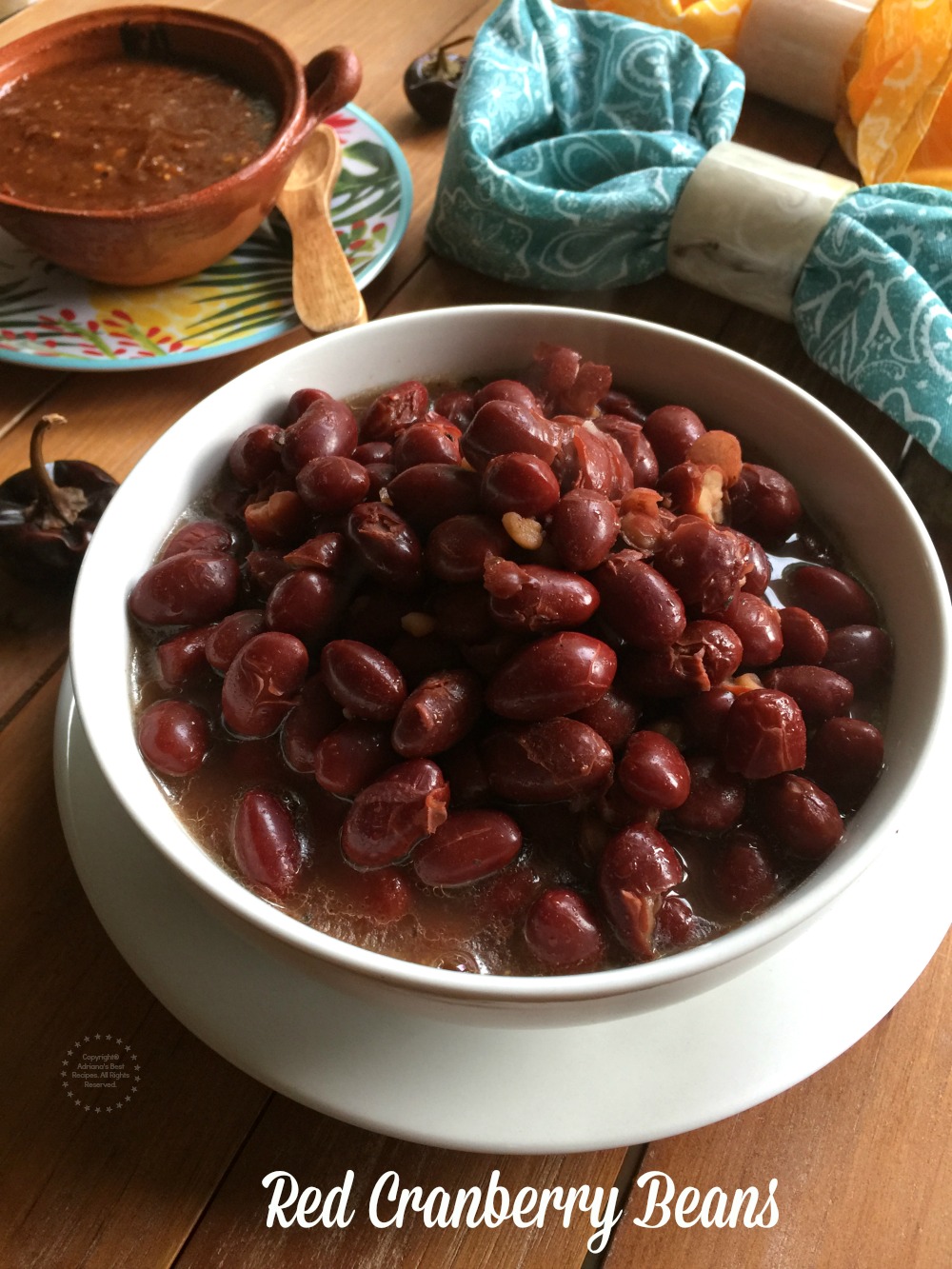 Red cranberry beans Mexican style using the pressure cooker, with onion, garlic, water, oregano, cumin and salt