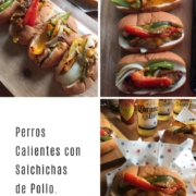 Perros Calientes con Salchichas de Pollo, hechos con salchicha ahumada de pollo con limón y cilantro ademas de pimientos y queso