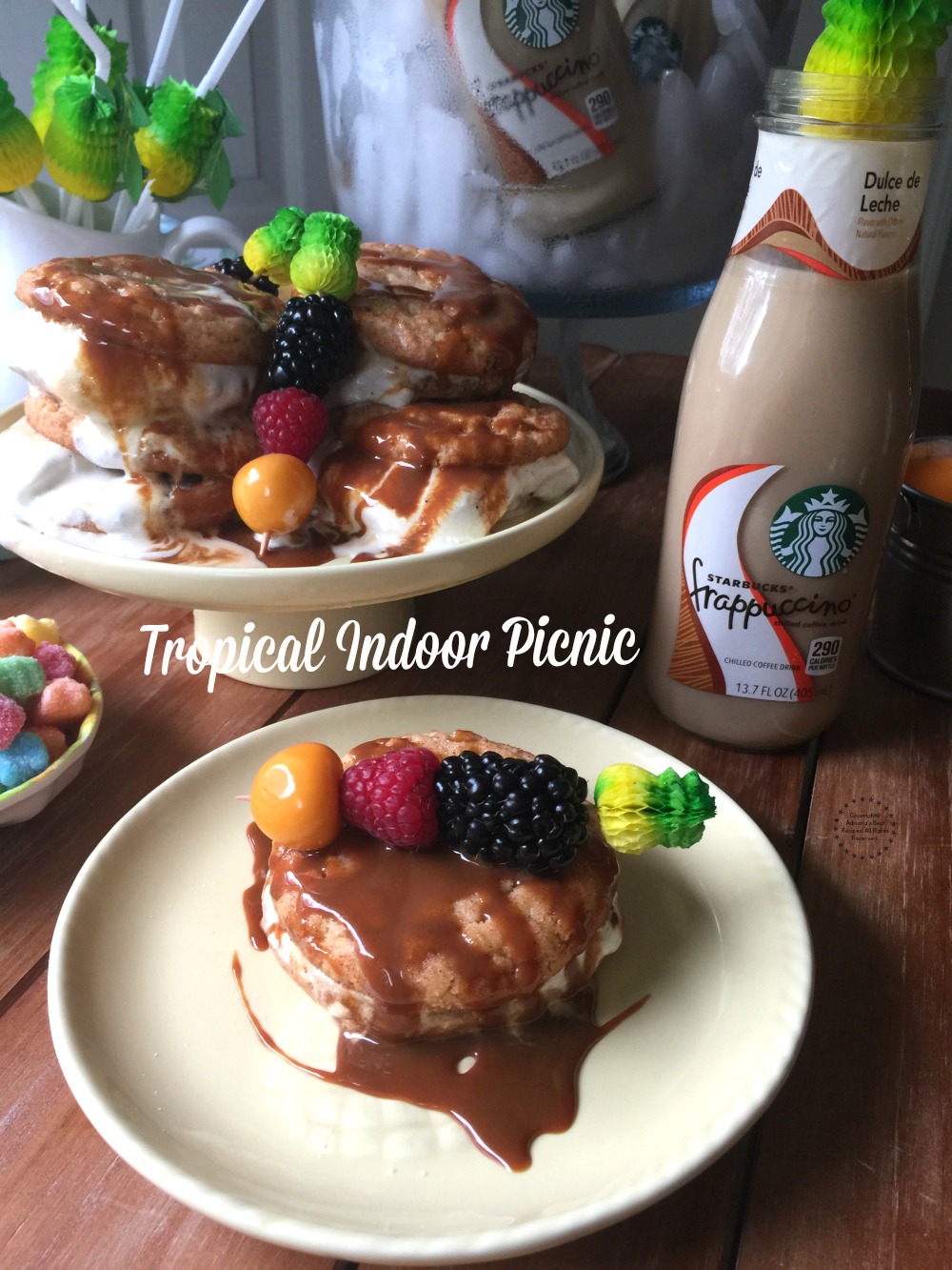Throwing a tropical indoor picnic with las amigas to enjoy a good chatter and spend time together while sipping yummy Frappuccino and eating sweet treats
