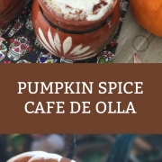 The Pumpkin Spice Cafe de Olla is inspired by the Pumpkin Spice Caffe Latte but with a Mexican touch. A yummy option for the Day of the Dead feast