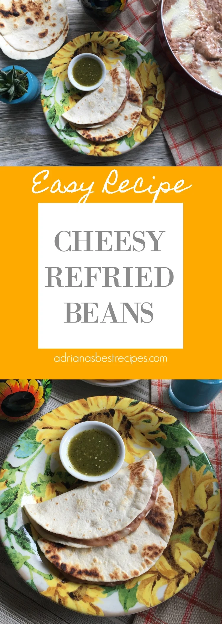 Cheesy refried beans made with Oaxaca cheese and homemade pinto beans or bayos