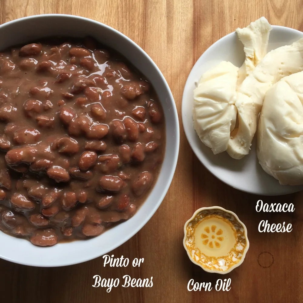 Ingredients for the cheesy refried beans Ingredients for the cheesy refried beans