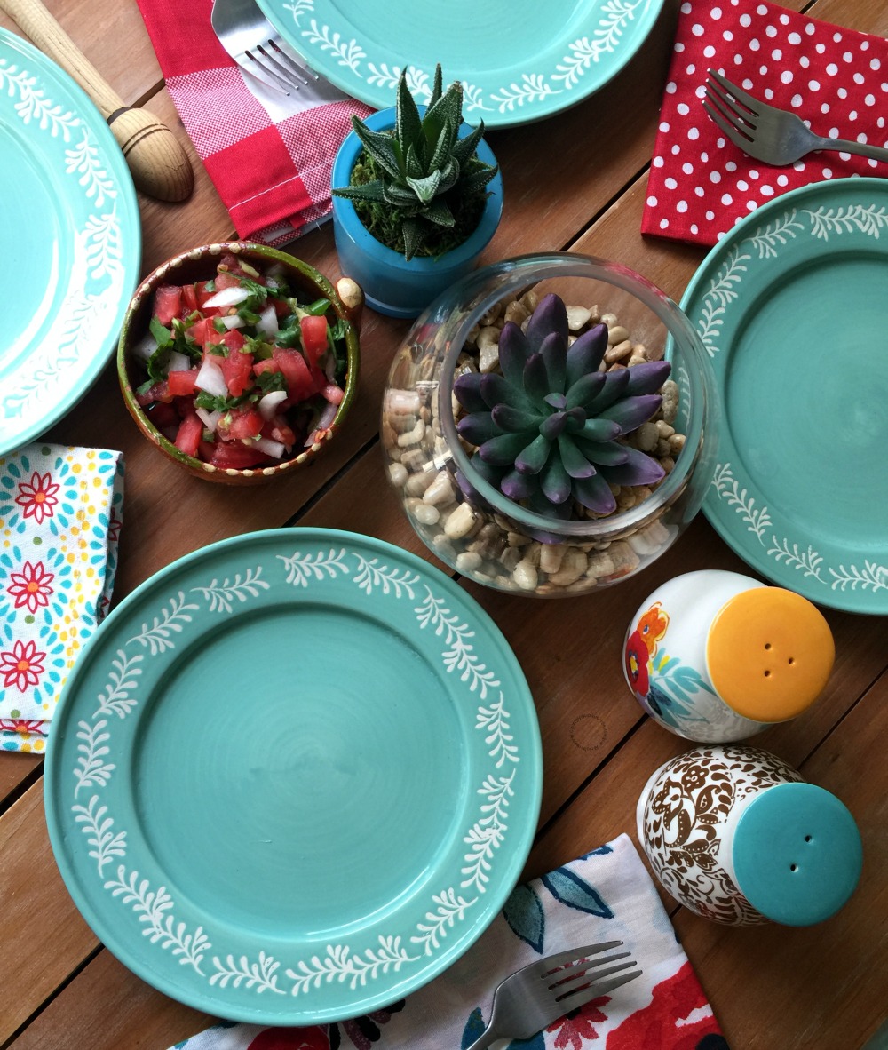 Setting up for an al fresco dinner using a colorful palette