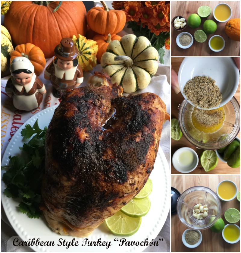 Latino style turkey or Pavochón is what is for dinner this Thanksgiving at the Martin’s family table. Made with citrus juices, sazón latino, garlic, olive oil, paprika and butter