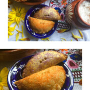 a collage with Mexican pumpkin empanadas